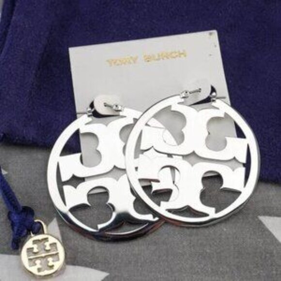 Tory Burch Miller Hoop Statement Earrings (Silver) - Picture 3 of 4